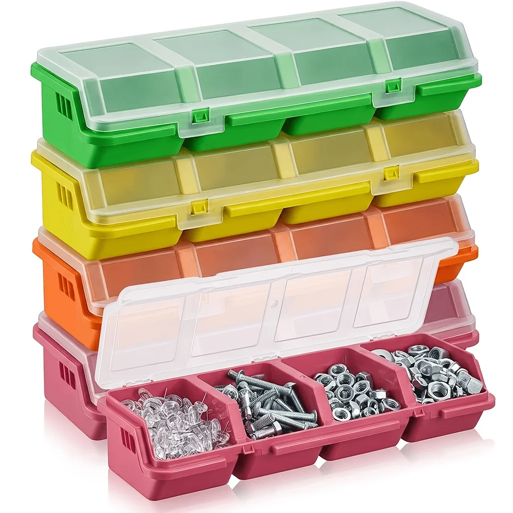 2 Pack 4 Compartments Plastic Small Parts Organizer Box for Screws Fishing Tackle Jewelry Craft Beads Electronic Components Case