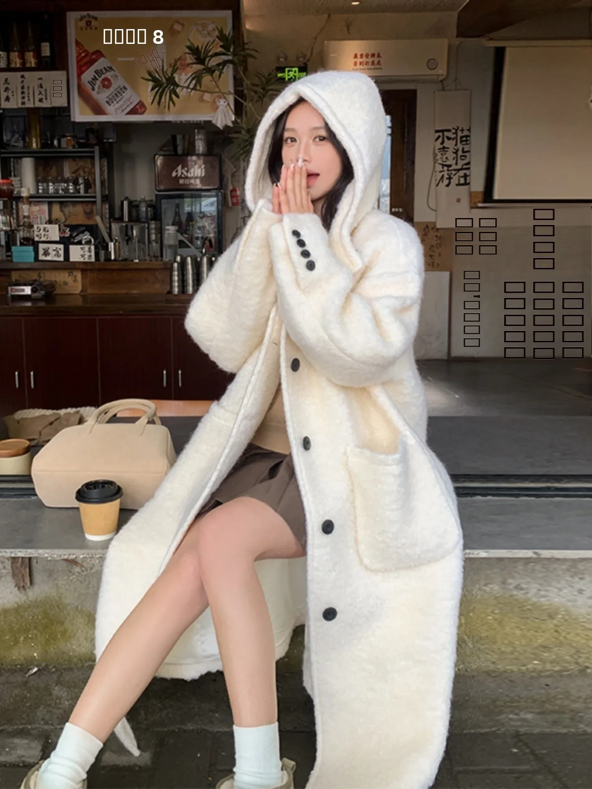 

Thiened Woolen Coat Women's Hooded Long Autumn Winter Korean Sle Soft Wind Large Coat Commute Sle Straight Tube pe