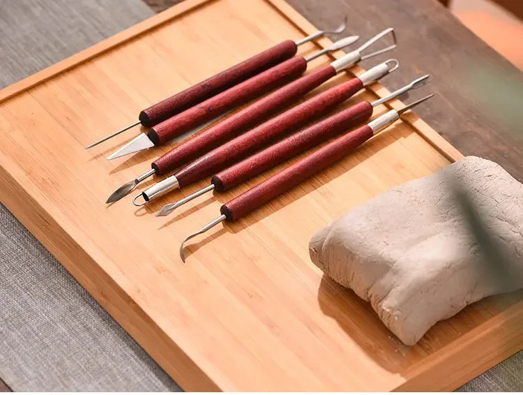 Professionelles Tonmodellier-Set - 6 Doppelseitige Drahtwerkzeuge mit Rotholzgriffen für Feine Details – Detail 10