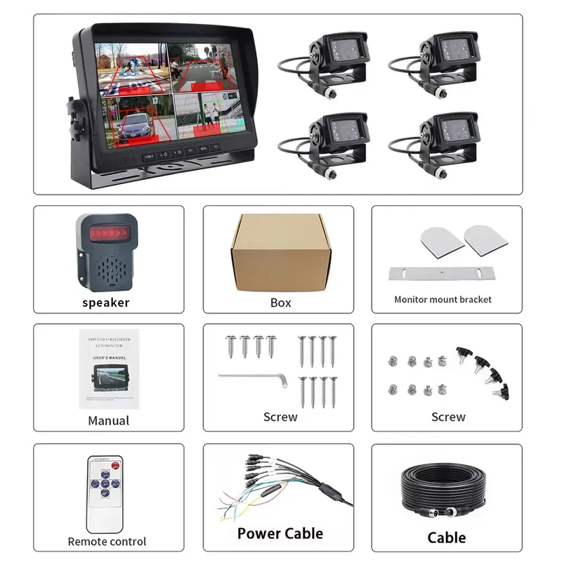 Smart AI 4CH 9-inch BSD Rear View Monitor Kit for Truck Bus Logistics LCD IPS Blind Spot Camera for Truck Forklift Excavator