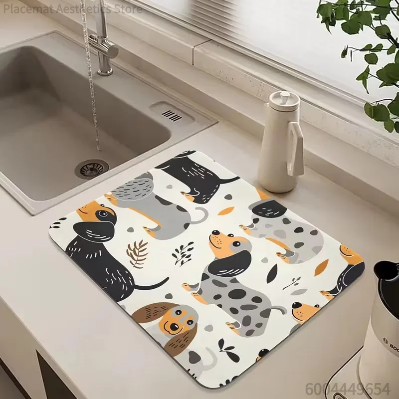 1 Piece Set of Kitchen Countertop Drainage Pad, Sausage Dog Shaped Living Room Sink Drainage Pad 2D Flat Home Decorative Carpet