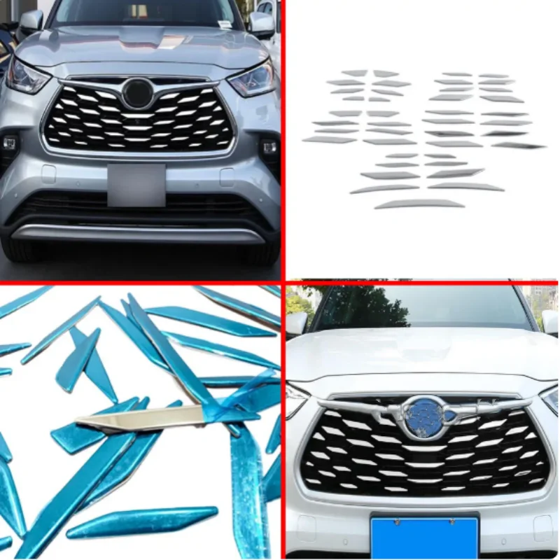 

Car Stickers Front Bumper Grille Decal Trim Chrome Exterior Decor Stainless Steel For Toyota Highlander Kluger 2021-2024