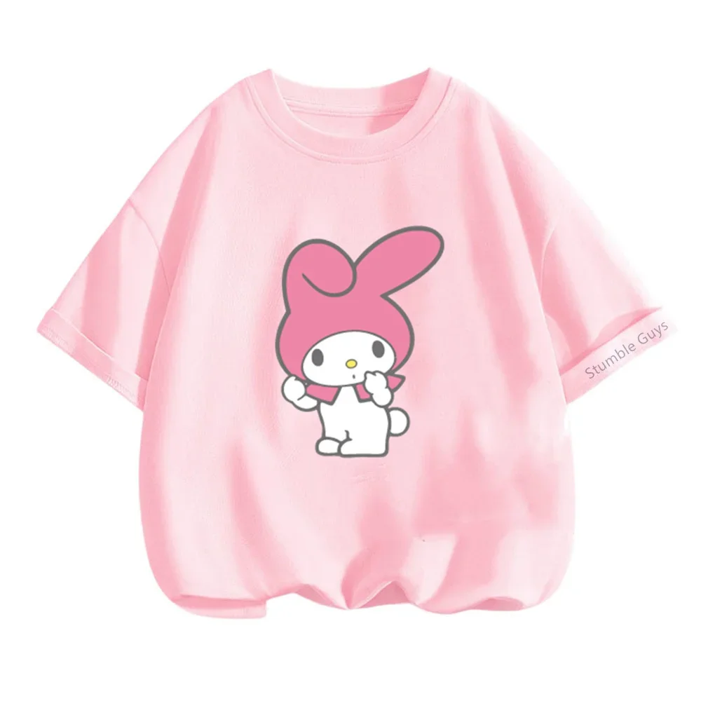 

Одежда для мальчиков и девочек: футболка Kawaii My Melody, 3-14 лет, летняя, с мультяшным принтом Sanrio, повседневная одежда