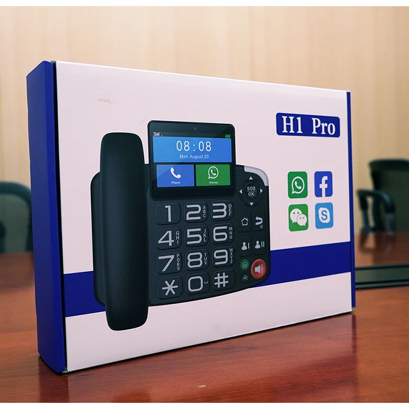 Cordless SIM Card Phone with 4G Network and Radio Alarm Google play for home office