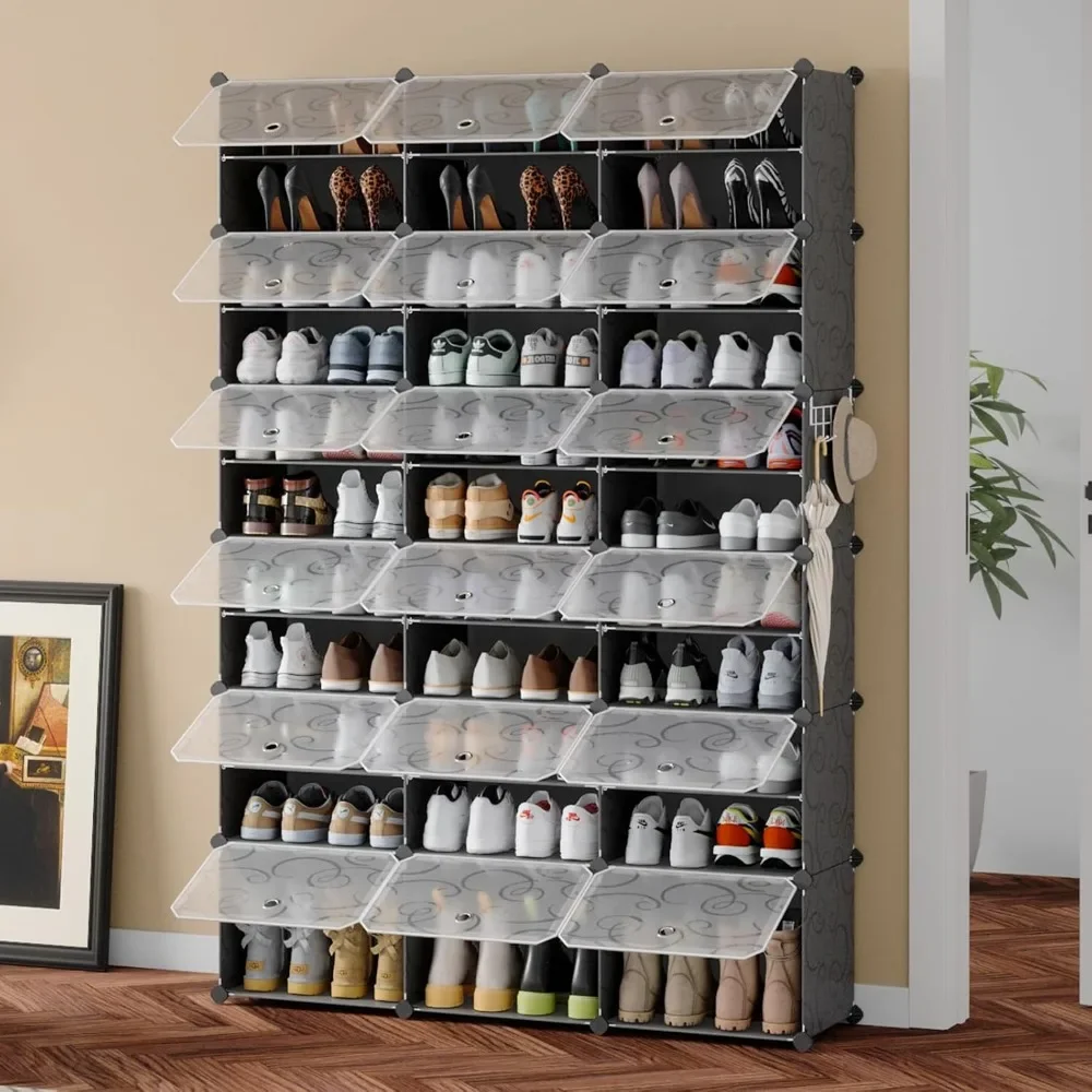 72-Pairs Shoe Storage Organizer Cabinet,Portable Shoe Rack Organizer with Door,Large DIY Plastic Detachable Shoes Shelves