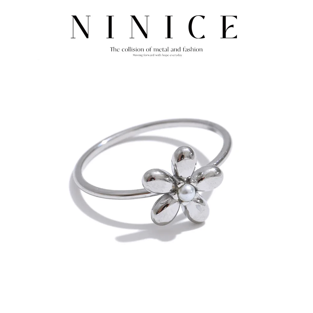 NiNice Size 6789 Stainless Steel Flower Ring for Women Hot Style Fashion Chic Attractive Jewelry Access