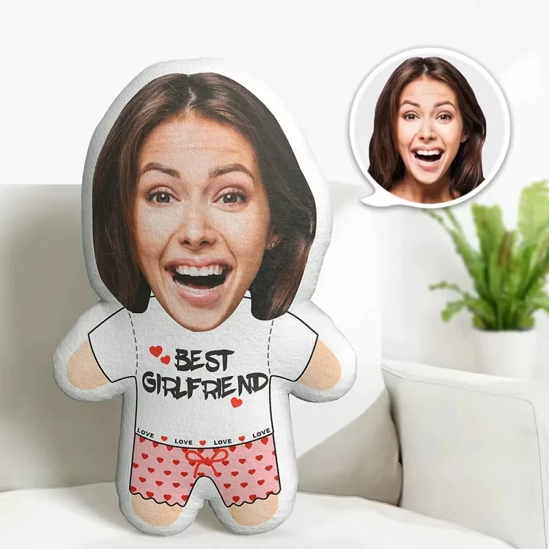 Personalized Human‑Shaped Photo Throw Pillow, Double‑Sided Custom Face Plush Doll Novelty Birthday Gift