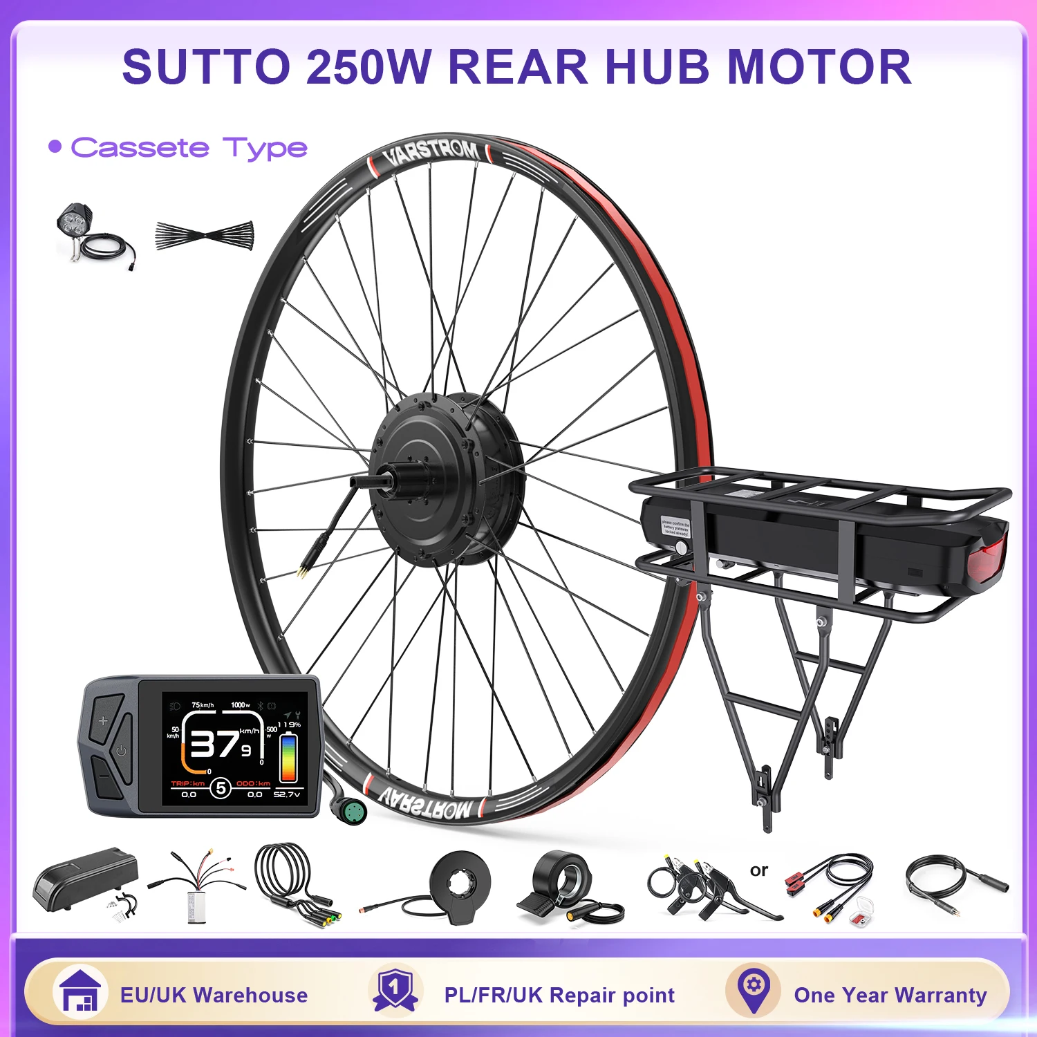Kit motore mozzo ruota 36V 250W per eCity Varstrom × SUTTO Kit di conversione bicicletta elettrica ebike Motore motore motore freno a disco posteriore