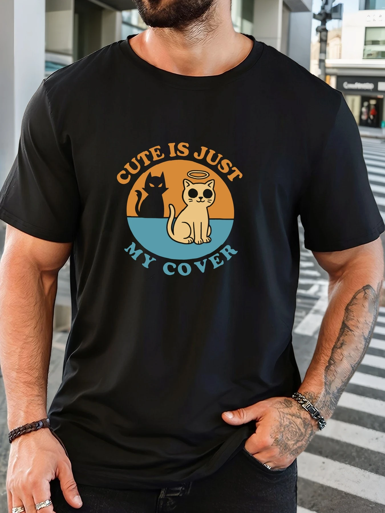 

Men's 100% Cotton Printed T-Shirt Cat Pattern Summer Casual Oversized Round Neck Short Sleeve Comfortable Daily Wear Tee