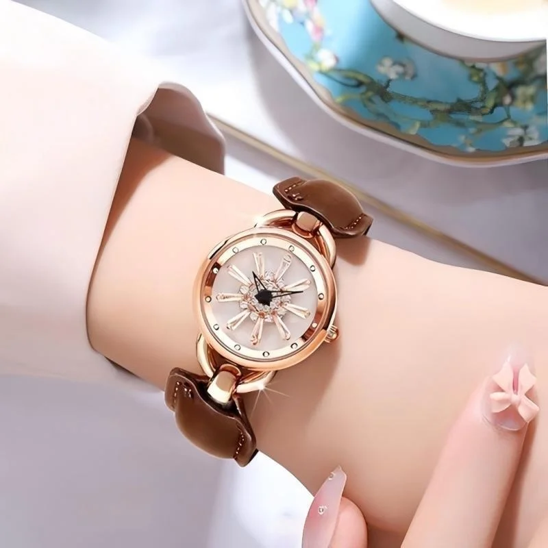 Rotating Romantic Snowflake Transport Star Retro Fashion Light Luxury Versatile Mirror Exquisite Women's temperament Watch Gifts
