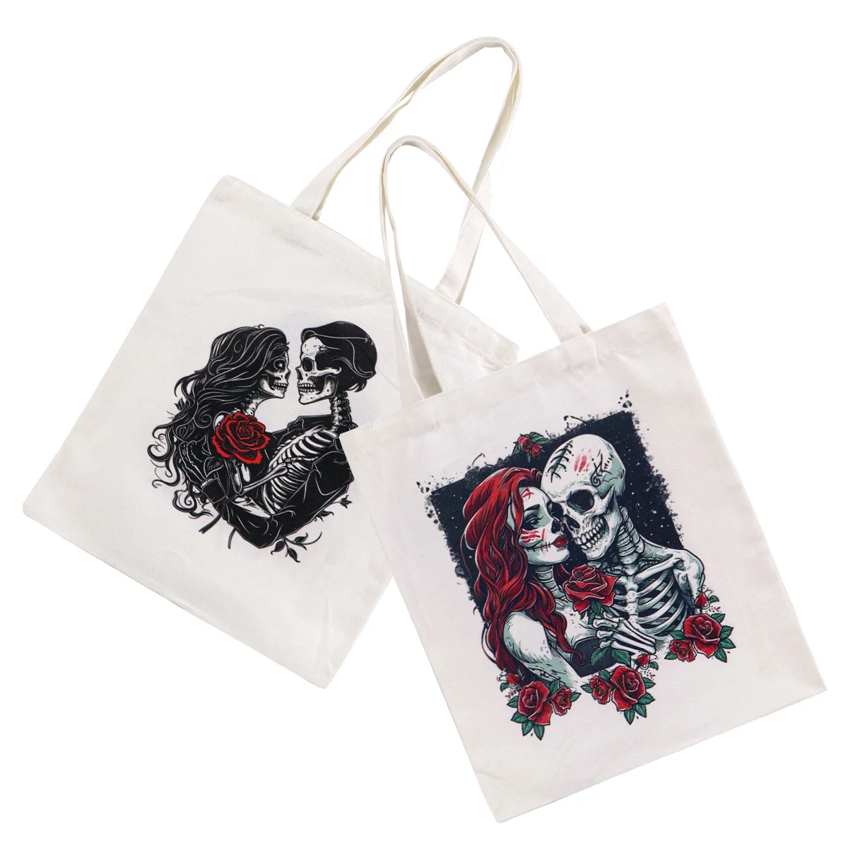 

Skeleton Canvas Eco-friendly Shopping Bags Romantic Machine Washable White High-capacity Men Storage Bag Fashion Halloween Gifts