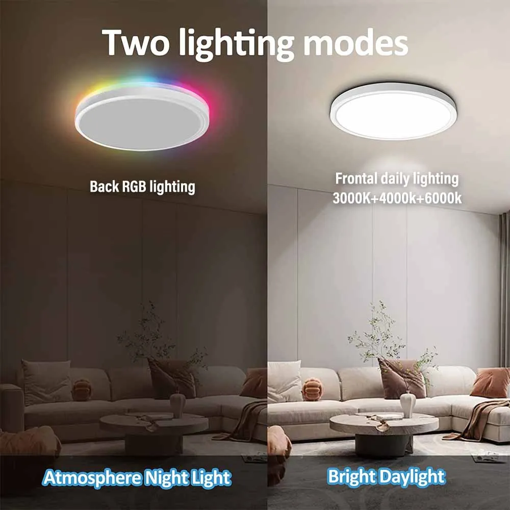 LED Round Ceiling Light Double Sided Lighting with Remote Control Dimmable RGB Backlight for Bedroom Kitchen Living Room Party
