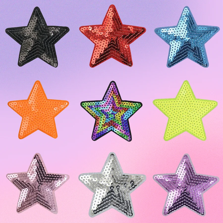 Star Patches Transfer for Clothing Backpacks Jacket Iron-on Stitch Sewing Application Adhesive Thermoadhesive Sequin Applique