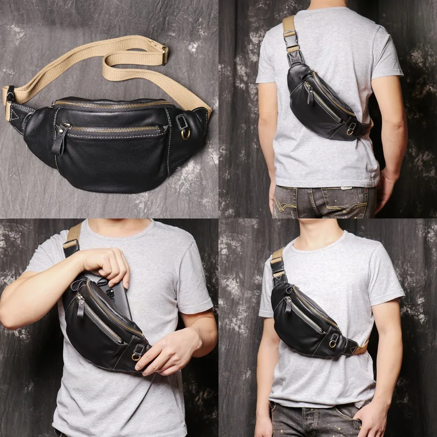 

【New style】 new authentic leather men's bag multi-functional men's close-fitting chest bag cowhide women's waist bag soft leat