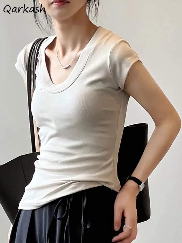 5 Colors T-shirts Women Skinny Hotsweet O-neck Casual Summer Basic Home American Style Ins Vintage All-match Chic Office Ladies