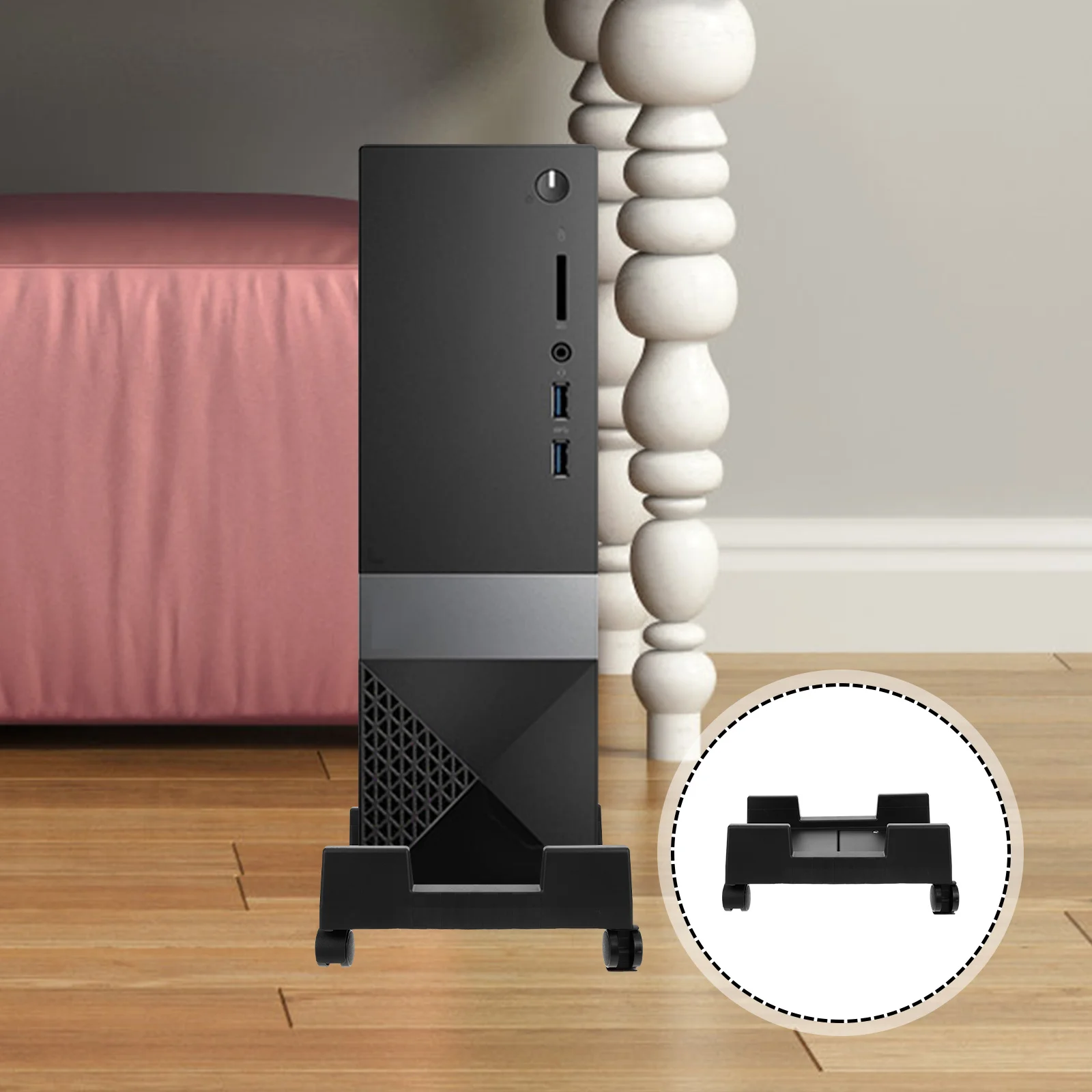 

Mobile Computer Tower Stand, Movable Cpu Holder With Wheels, Heat Dissipation Design, Rounded Edges, Plastic Pc