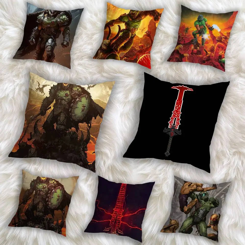 

game Doom Invincible hero Pillow Case Anti-dustmite Pillowcase Invisible zipper silky short plush Sofa cushion cover