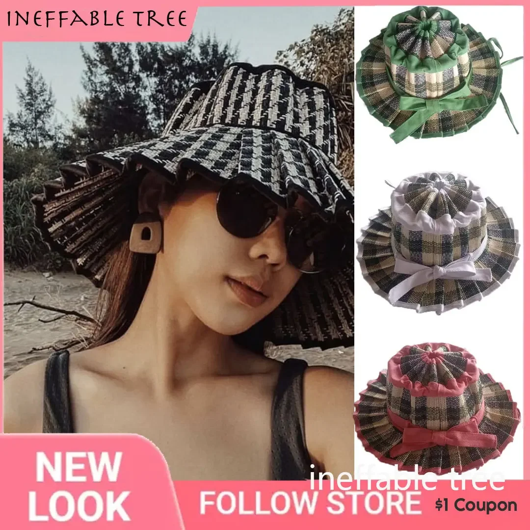 Parent-child Summer Foldable Pleated Women Sun Hats Top Sunscreen Lorna Style Straw Hat Outdoor Beach Shade Straps Lady Caps