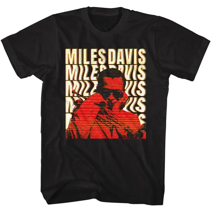 

Miles Davis Glitchy Warped Text Name Repeat Photo Men's T Shirt Jazz Music Merch