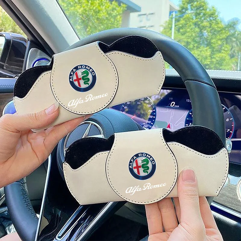

2026 Hot Car Sticker PU Leather Car Sunglasses Holder Sunglasses Case Clip Storage Box For Alfa Romeo Giulia Stelvio MiTo Giulie