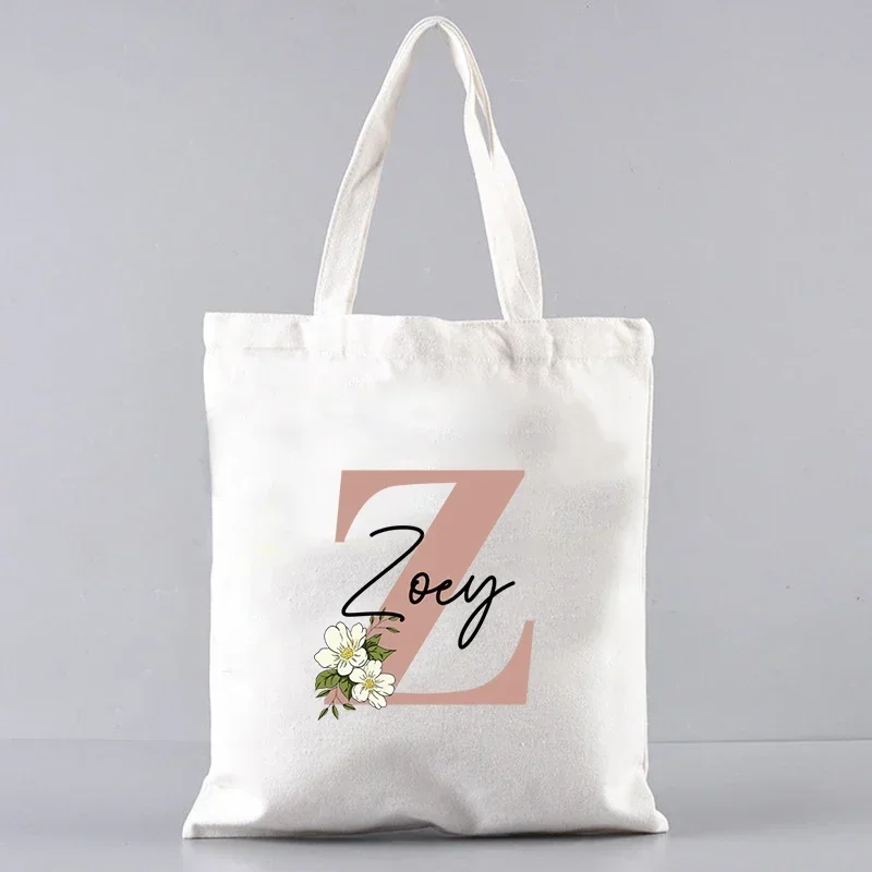 Personalized Name White Canvas Bag Customized Folding Reusable Supermarket Shopping Bag Women Large Capacity Casual Shoulder Bag
