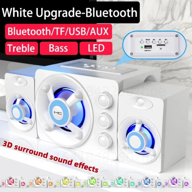 HIFI 3D Stereo Speakers Colorful LED Light Heavy Bass AUX USB Wired Wireless Bluetooth Audio Home Theater Surround Sound Bar TV