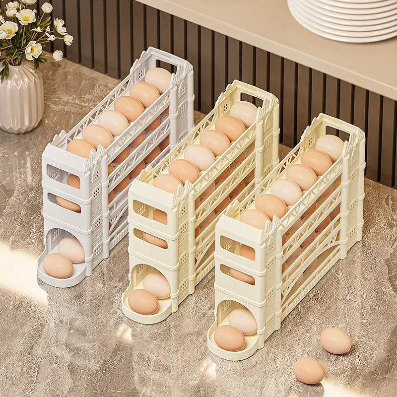 Kitchen Large Capacity Automatic Egg Roller Household Four Tier Refrigerator Egg Storage Box Space Saving kitchen accessories