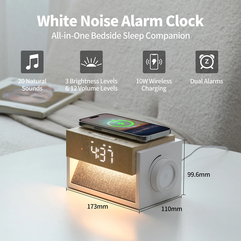 WILIT Multi-Function LED Desk Lamp with Wireless Charging Sleep Time Alarm Clock Night Light for Bedroom Head