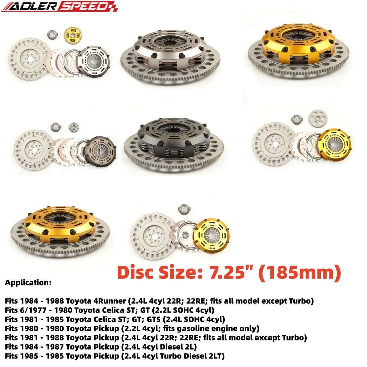 

ADLERSPEED пружинная муфта/гоночная муфта одинарная/подвижная/потройная дисковая муфта для Toyota Pickup/Celica ST GT GTS/4Runner 2.4L 22R; 22RE