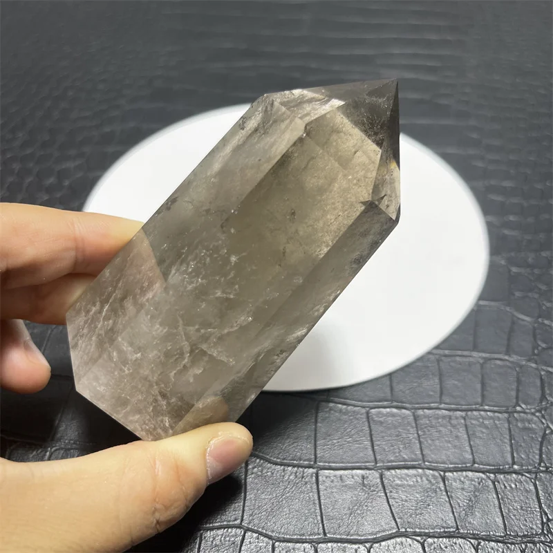 286g Rainbow Natural smoky citrine quartz crystal wand single pointed quartz stone