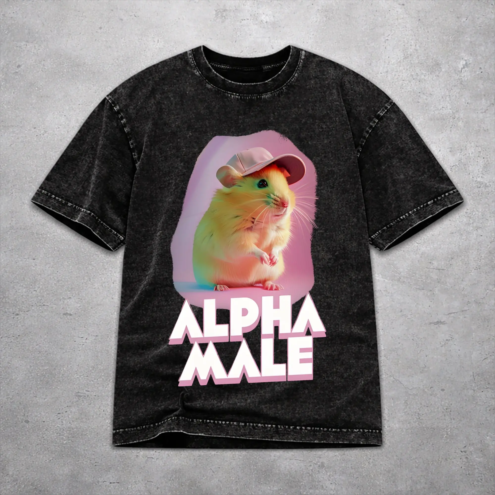 Alpha Male Cat Kitten Funny  Washed T Shirt Vintage Streetwear Men Women  Oversize T-Shirts 100% Cotton