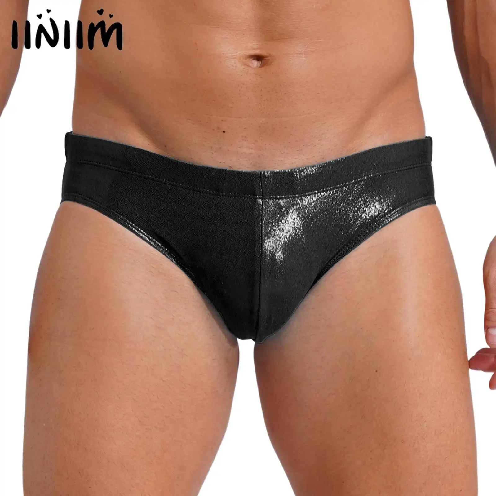 Swimwear Mens Metallic Shiny Swimsuit Briefs Drawstring Elastic Waist Contour Pouch Bikini Underwear Bodybuilding Underpants