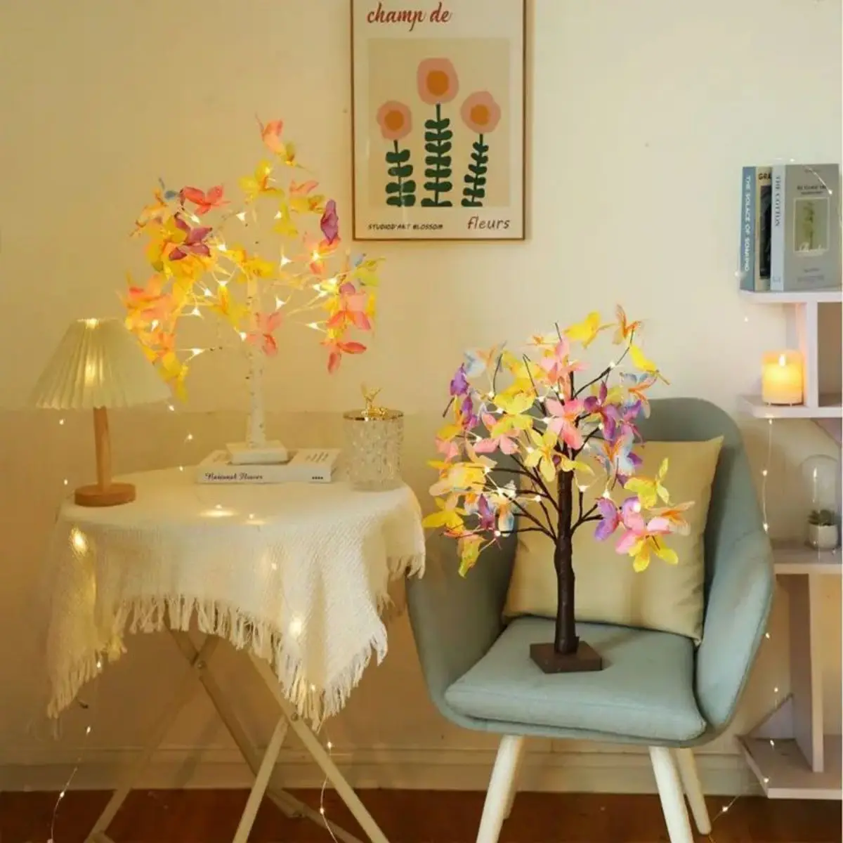 1pc 24LED white birch butterfly tree lamp, Christmas shaped lamp, decorative lamp, desktop decorative lamp