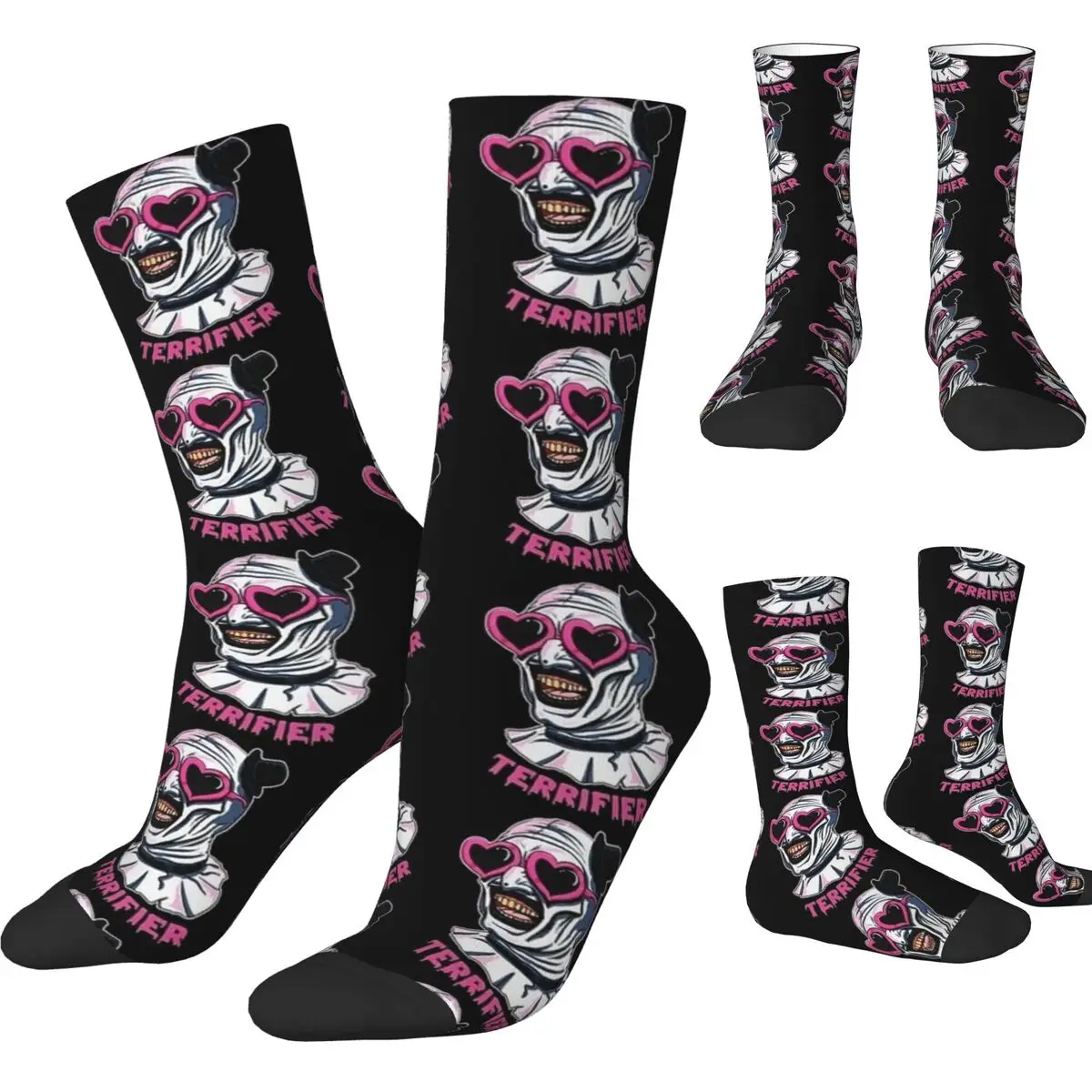 Terrifier Art The Clown Heart Glasses Socks Autumn Stockings Gothic Unisex Men Breathable Socks Outdoor Sports Anti Slip Socks