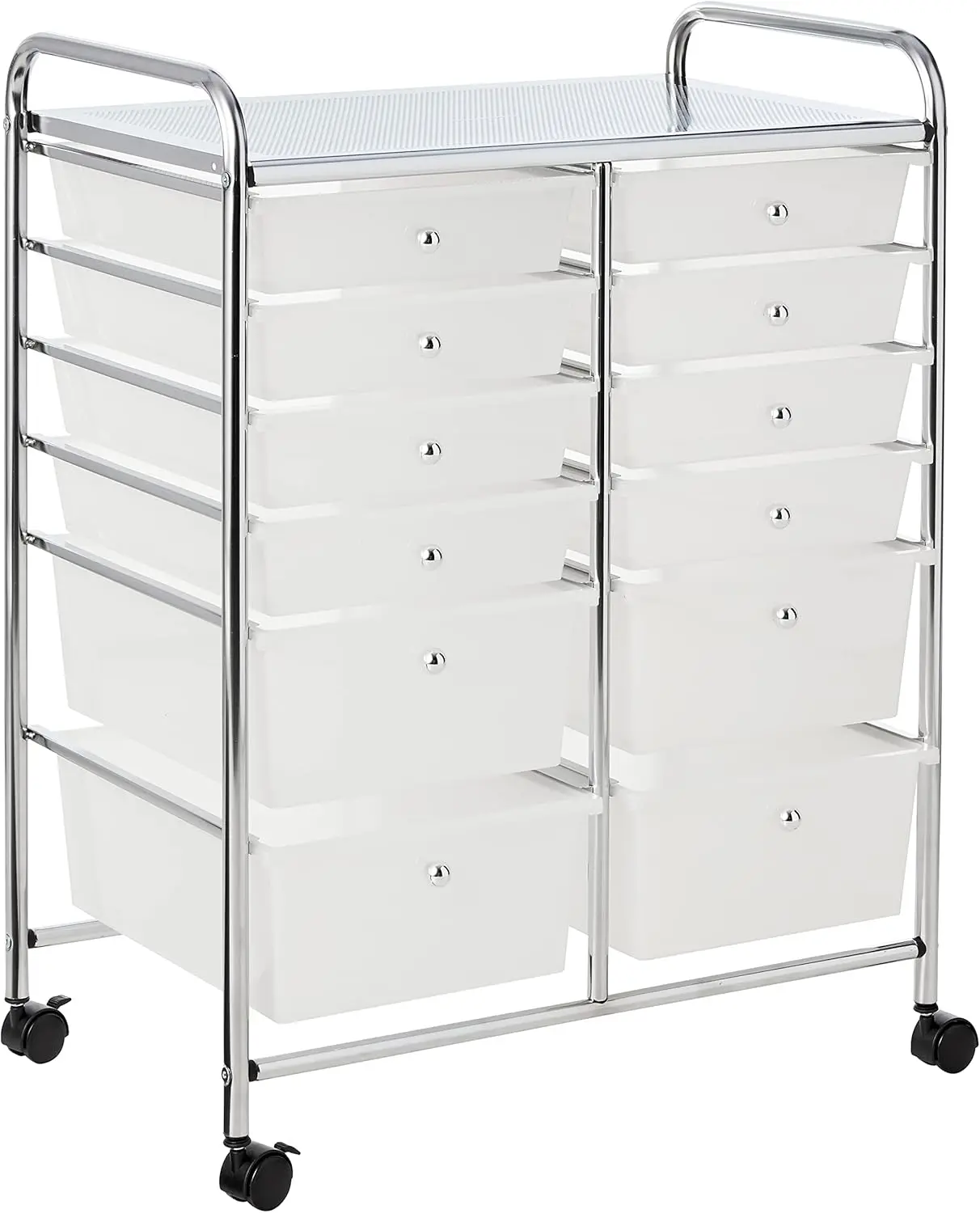 Chrome and Plastic 12-Drawer Storage Cart