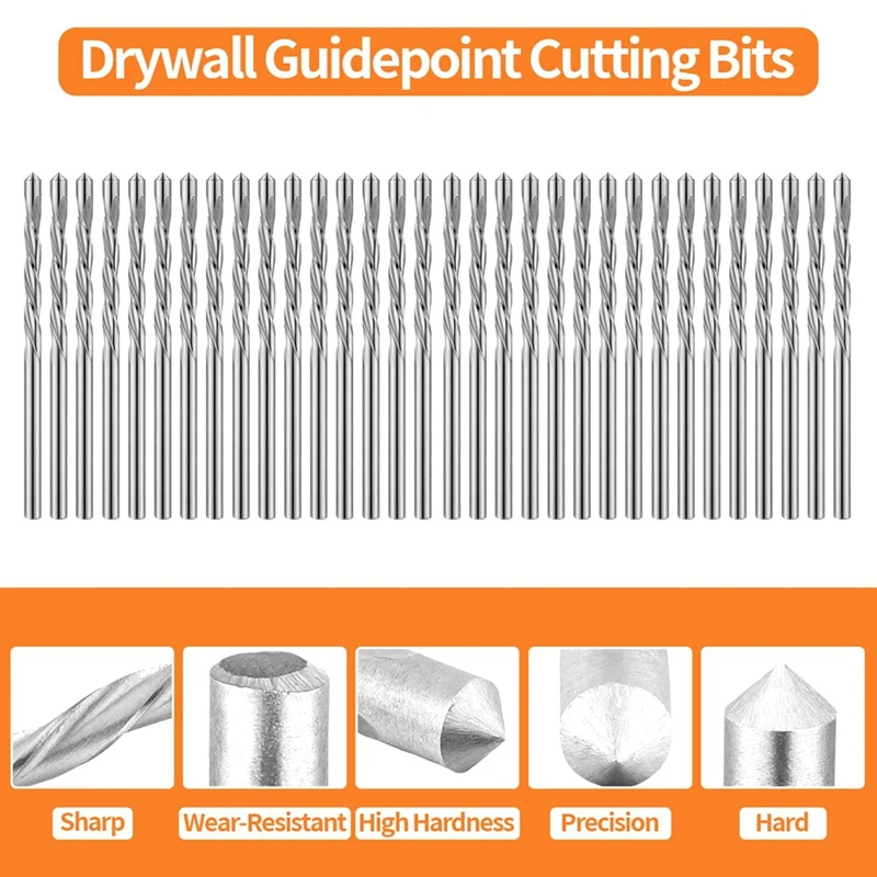 60 Pcs Drywall Bit Drywall Router,1/8 Inch Drywall Guide Point Cutting Bits for Spiral Saw and Drywall Cutting-A75P