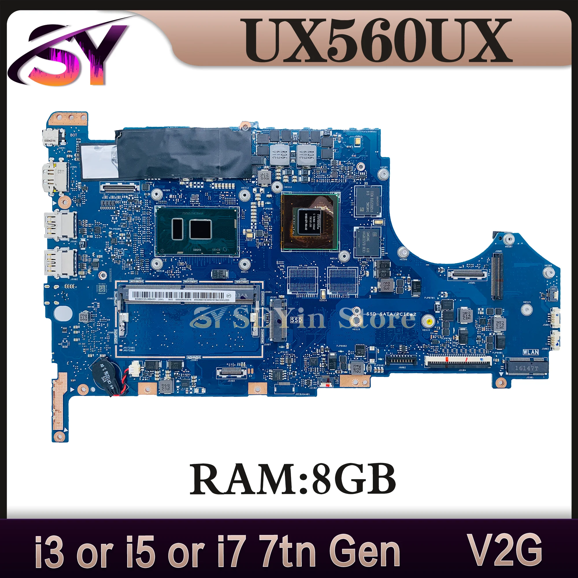 UX560UX Laptop Motherboard For ASUS ZenBook Q534UQK Q542UQK UX560UQ Mainboard W/8G-RAM i7-6500U i5-6200U i7-7500U i5-7200U V2G