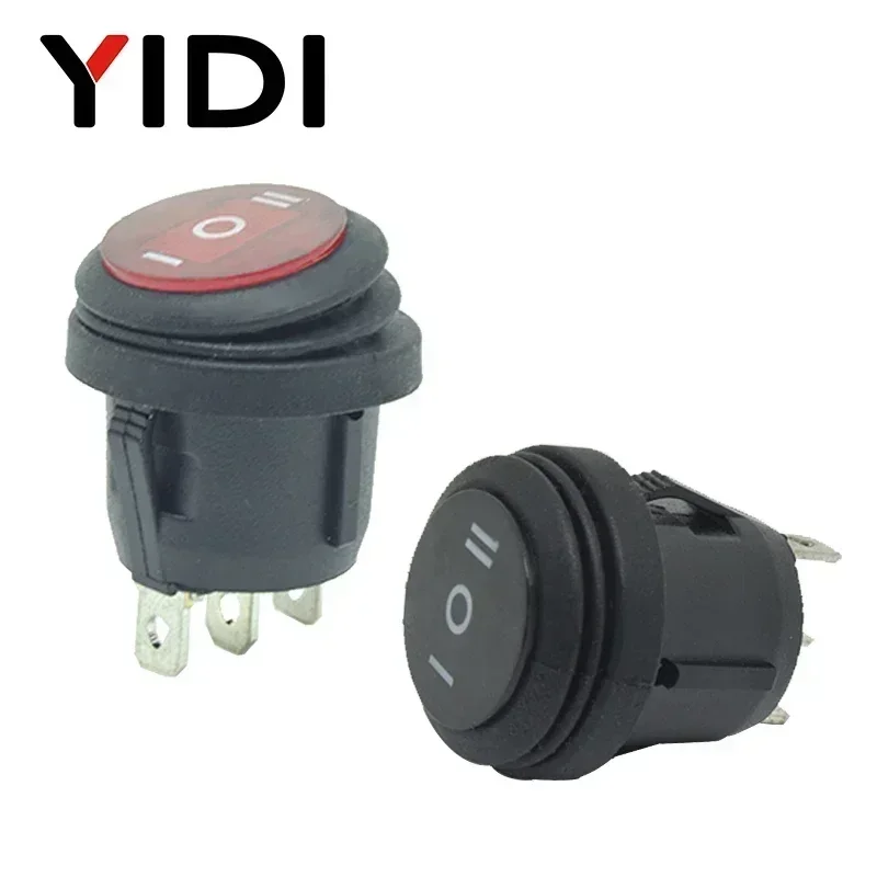 Waterproof Round Rocker Switch 12V 220V Red Green Blue Yellow LED Light Rocker Switch 10A 125VAC 6A 250VAC ON OFF SPST Switch