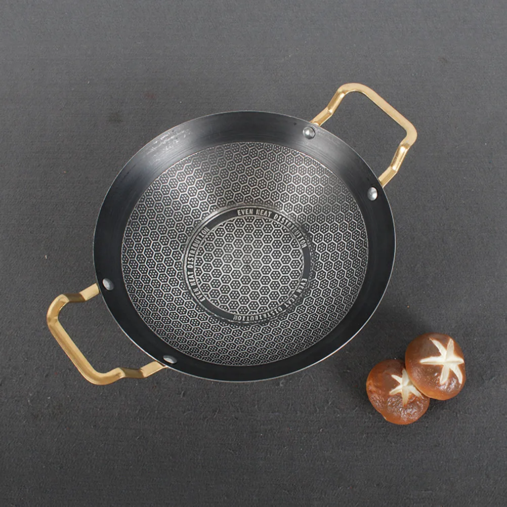 Stainless Steel Fry Pan with Dual Handles Non Stick Interior Heavy Duty Cookware for Soup Dry Pot Ramen Stock Cooking Household