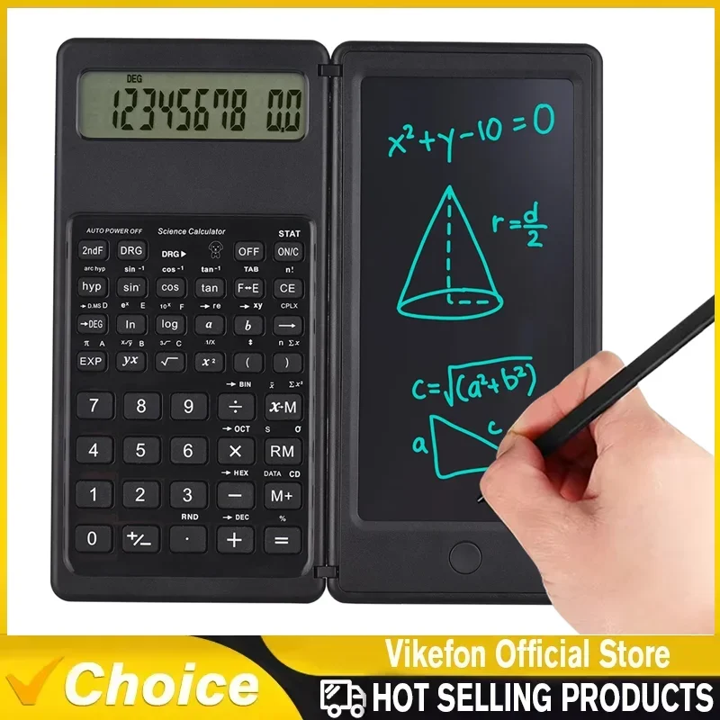 2-In-1 Foldable Scientific Calculator & 6 inch Writing Tablet 10 Digit LCD Display For College Office Student Teacher Accountant