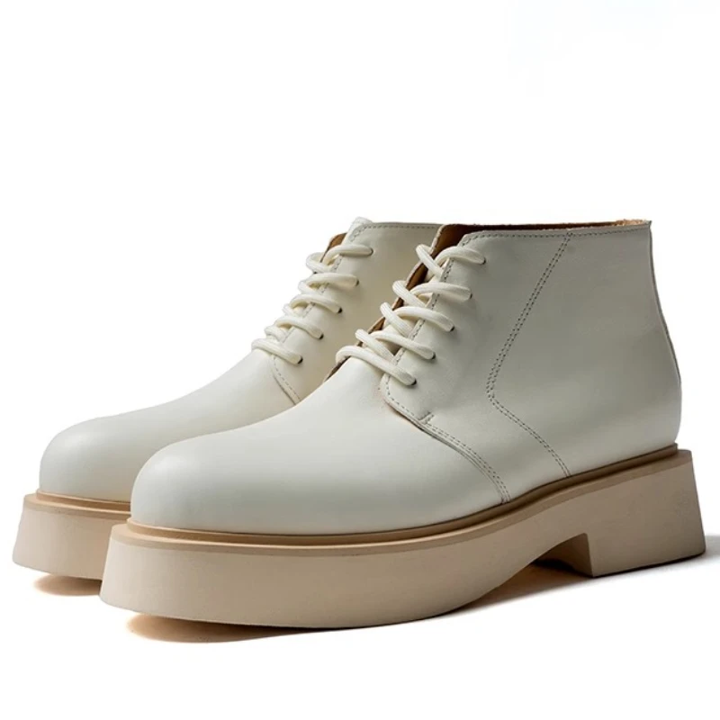 

British Design Fashion Genuine Leather Platform Shoes for Men's Casual Motorcycle High Top Work Shoes Male High-top Derby Shoes