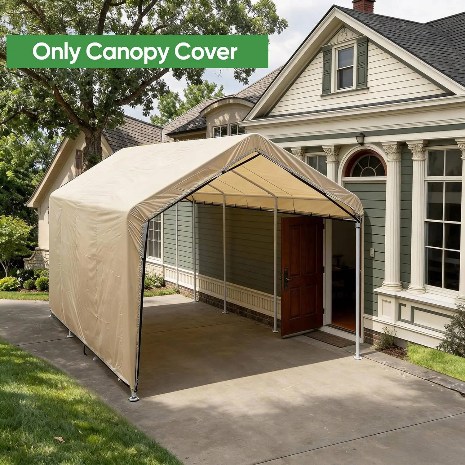 10 x 20 Ft Carport Replacement Canopy Cover with Sidewall No Frame