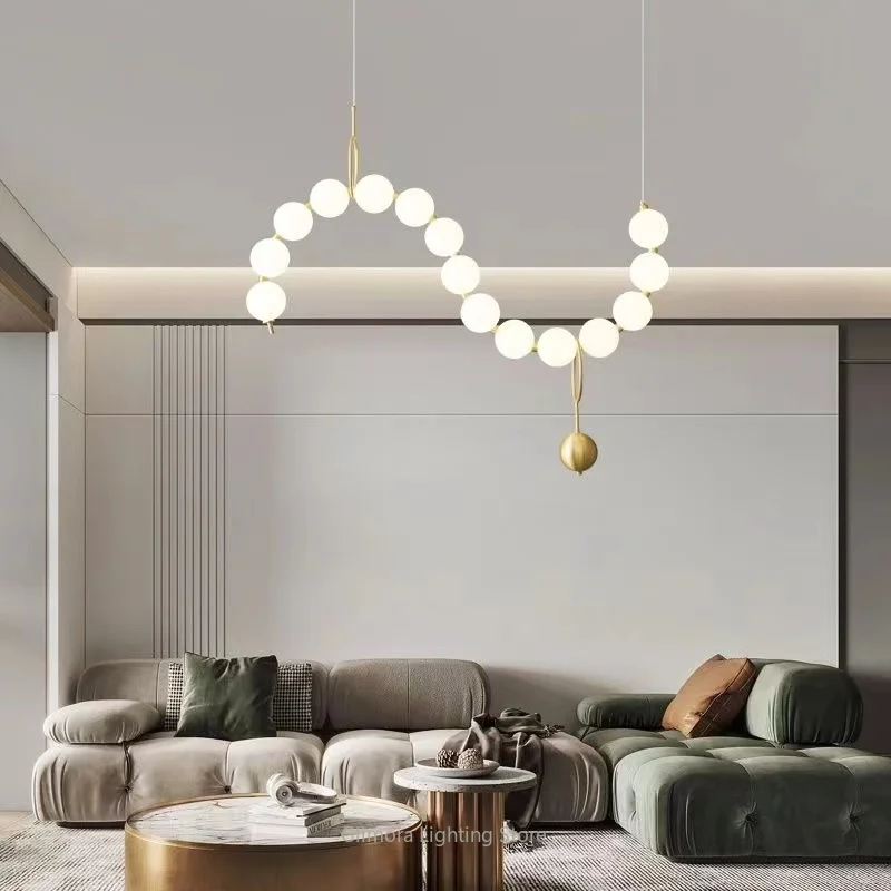 

Nordic Luxury Designer Pearl Necklace Lamp - Postmodern Creative French Staircase Dining Room Cream Style Beaded Chandelier