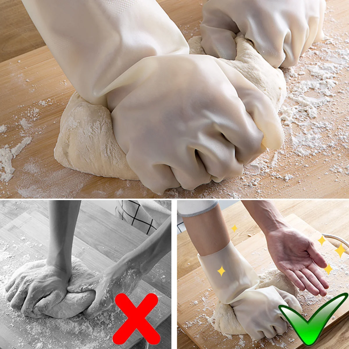 

1 Pair Dishwashing Rubber Gloves L Size White Reusable Lightweight Waterproof For Kitchen Cleaning Laundry Car Wash Gardening