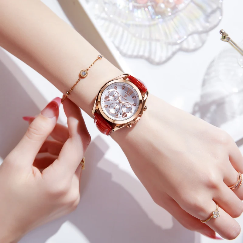 여성을위한 고급 가죽 쿼츠 시계 패션 고품질 숙녀 손목 시계 드레스 시계 우아한 선물 Relogio Feminino