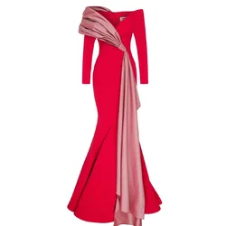 CustomizedV-Neck Mermaid Floor Length Sweep Train Satin Long Sleeves Dubai Evening Caftan Dress Fashion Dresses For Formal Occas
