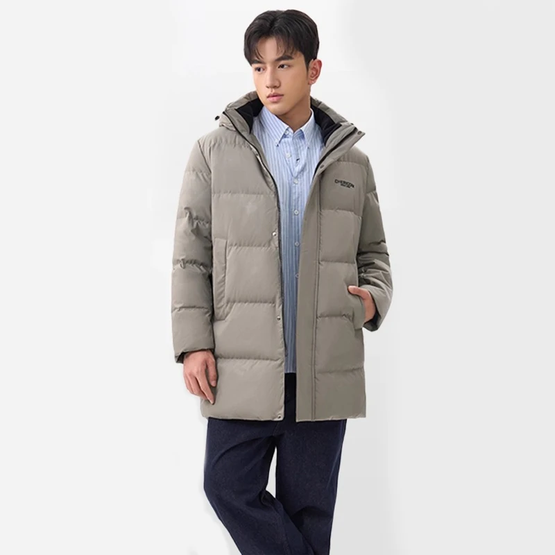 Chericom Men's Mid-Length Down Jacket Removable Hood Velvet Collar Winter Coats Zipper Side Pockets Casual Down Jacket Y309671Y