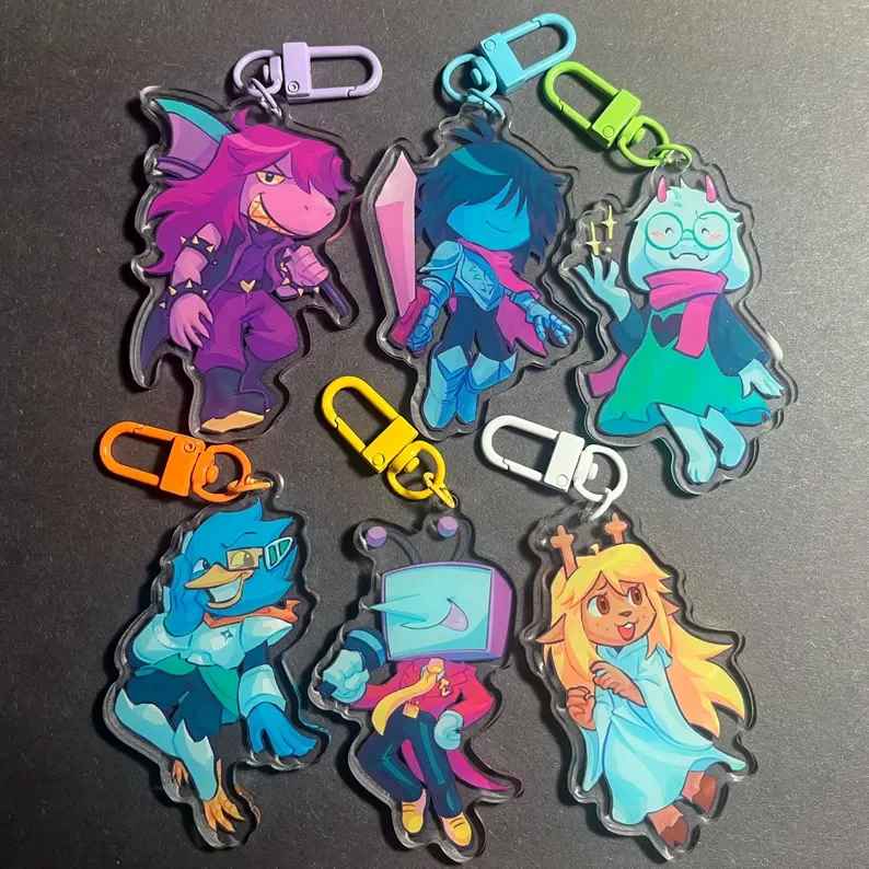 Deltarune Inspired 2.5 Inch Acrylic Charms, Cute Cartoon Bag Pendants, Double Sided Keychains for Fans Gift