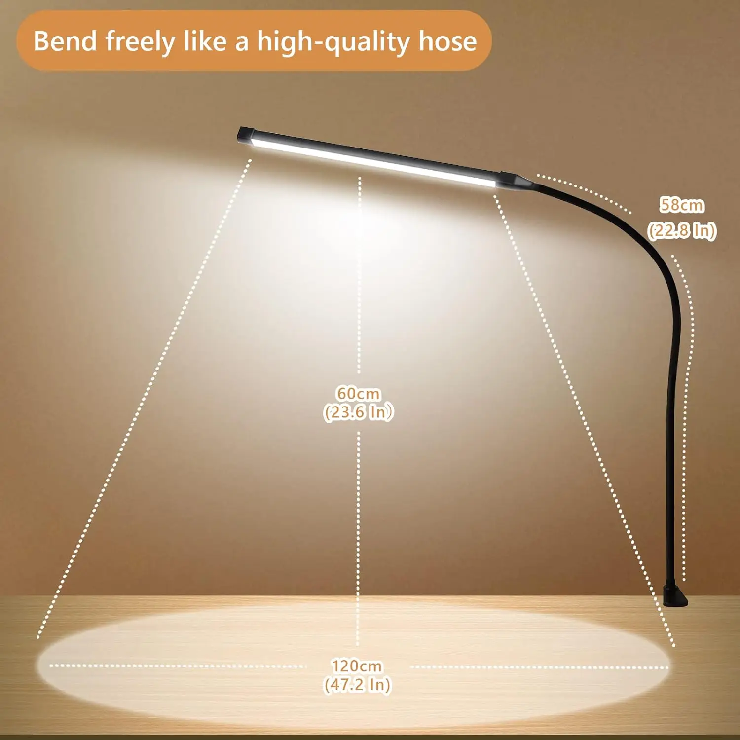 B LED Desk Lamp com braçadeira, Eye-Caring Clip sobre luzes para Home Office, 3 modos, 10 brilho, gooseneck longo flexível, metal