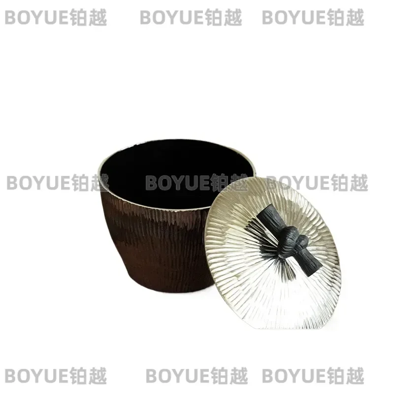 Modern Light Luxury Aluminum Storage Jar with Lid Indian Chestnut Stone Silver Line Decorative Container for Home Ornament